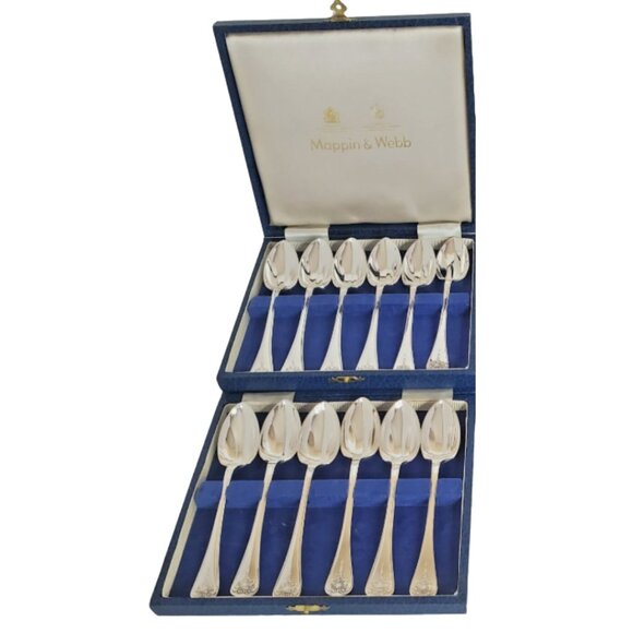 Vintage Mappin & Webb Silver-Plated Hanoverian Shell Dessert Spoons – Set of 6, - Picture 3 of 9